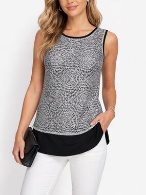 Calvin Klein Medium Black & White Lace Overlay Sleeveless Blouse Top Minimalist